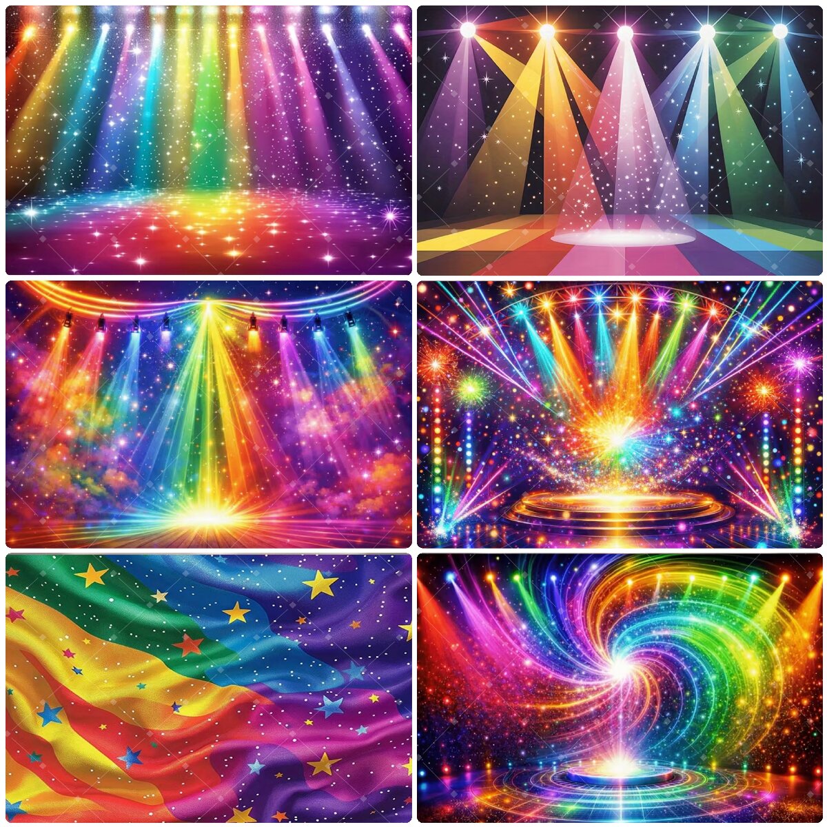 Photography Lighting Background - カラフルなレインボーステージライト背景幕グリッタースターディスコネオンコンサート誕生日パーティー写真撮影バナー装飾背景