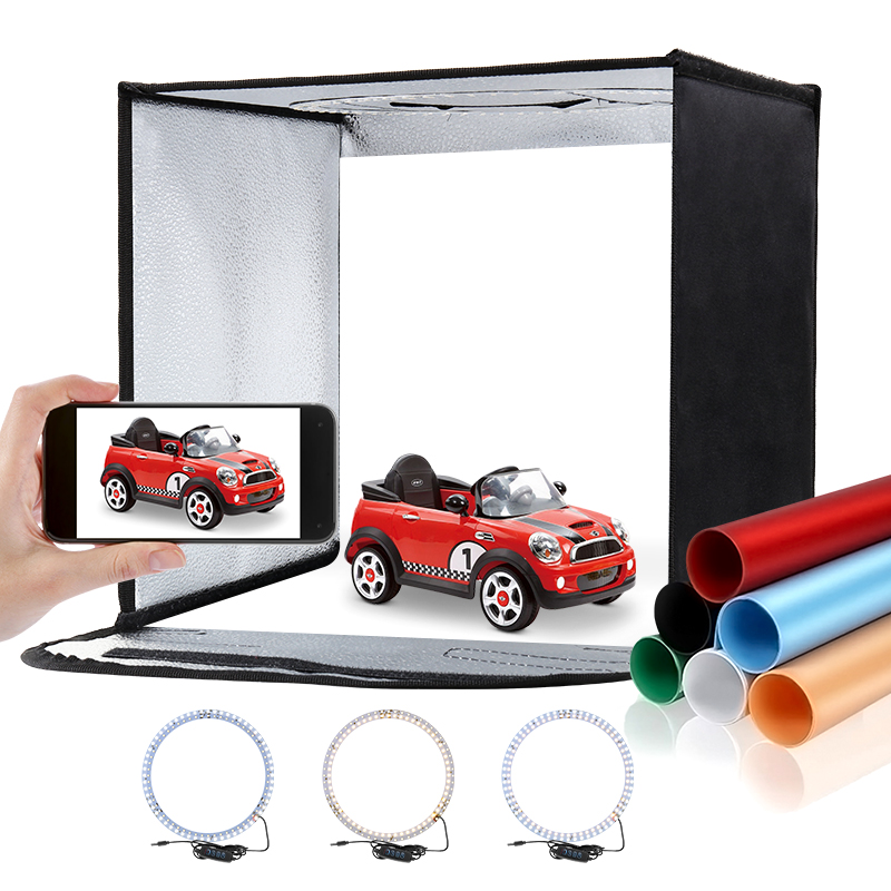 Photography Led Lighting Kit - 折りたたみ式フォトスタジオライトボックス、LEDライトリング付きマルチアングル撮影テントキット、写真撮影用キャリーバッグ、6つの背景、11.8x11.8