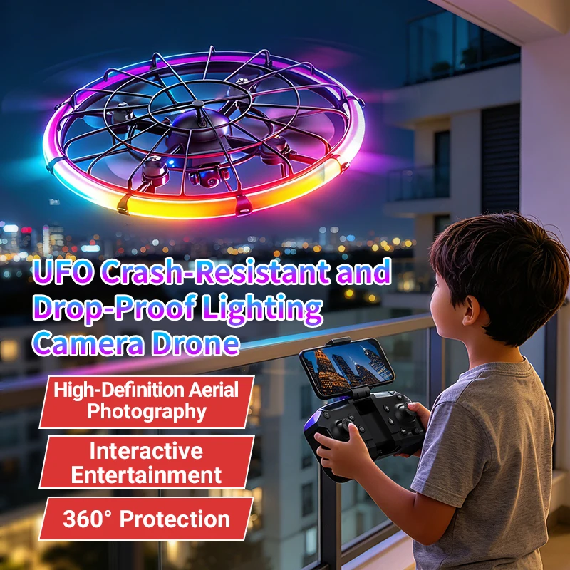 Photography Lighting For Outdoors - JJRC H145 UFO RCドローン、デュアルHDレンズ、RGBフローライト、フルボディプロテクション、空撮クアッドコプター玩具