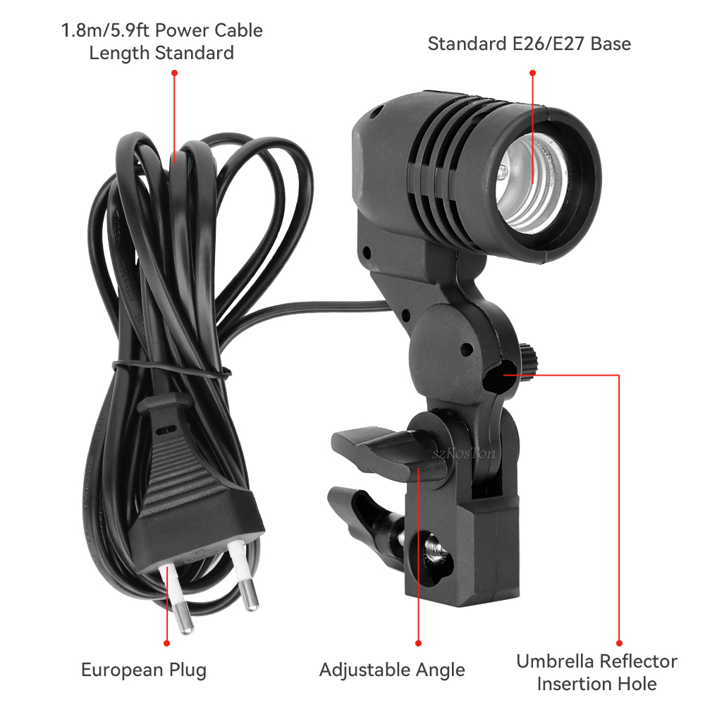 シングルヘッド電球ホルダー E27 ソケットフラッシュ傘ブラ - Photography Lighting Umbrella のレビューと価格