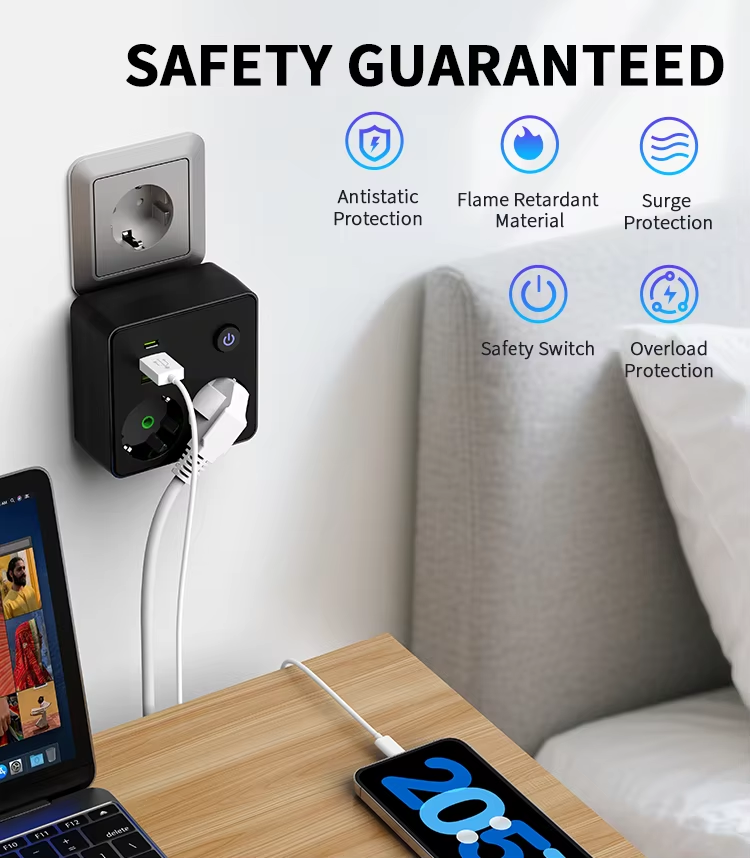 EUプラグ充電器付き壁コンセント電源タップ、2つのACコンセ - Photography Lighting Uk のレビューと価格